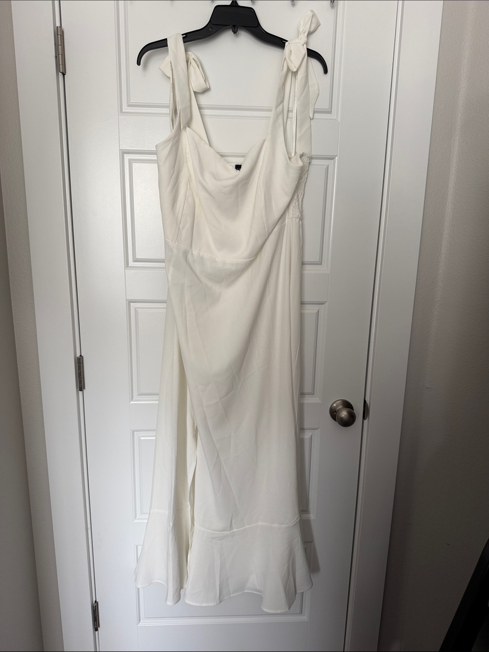 Square-Neck White Maxi Dress with Side Slit